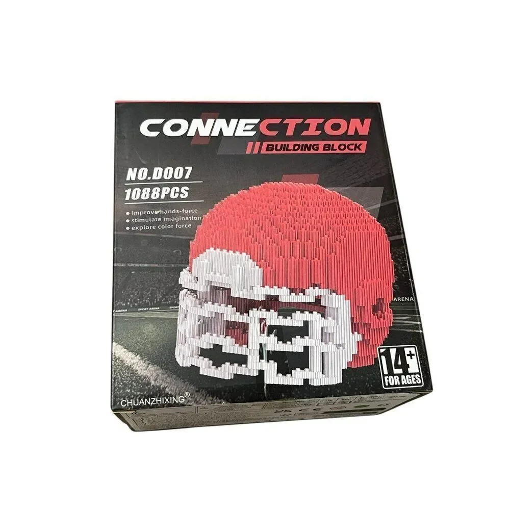 Connection Building Block Red White Football Helmet 3-D Construction Toy Box